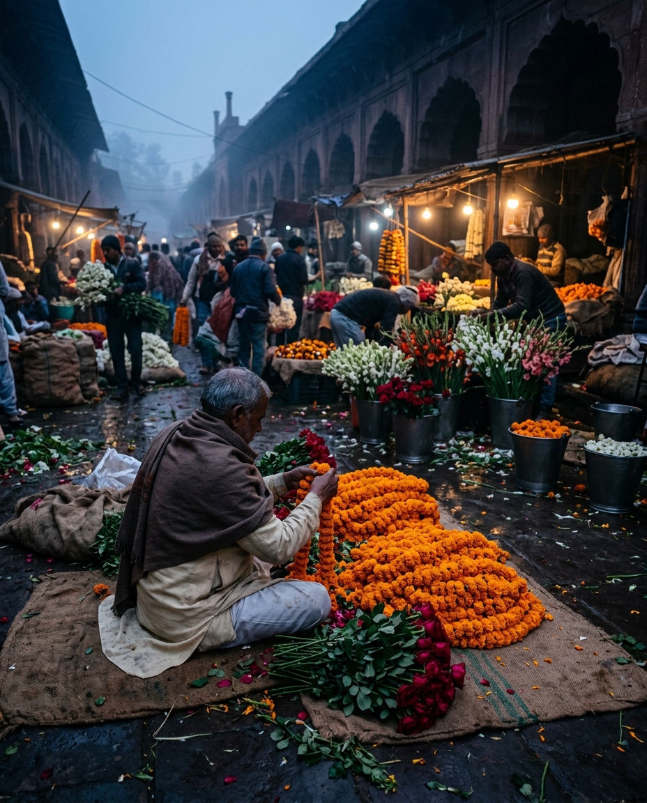 Flower mandi Agra at dawn