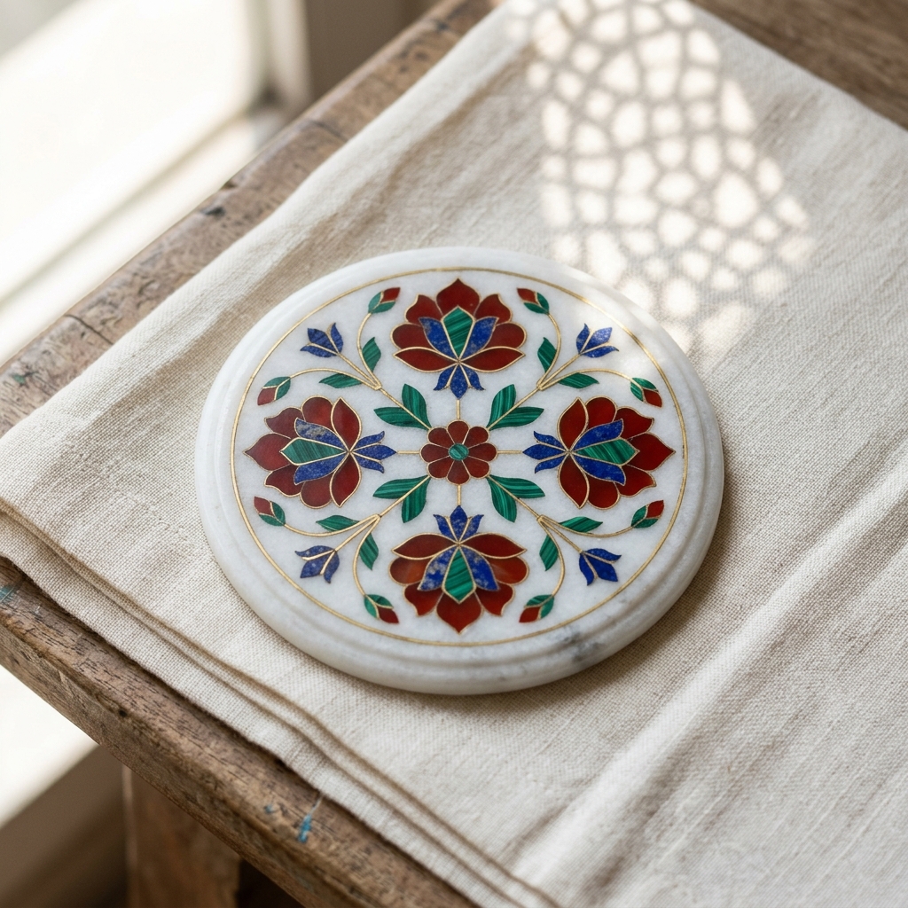 Marble pietra-dura coaster